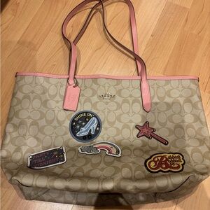 Coach Disney Beige and Pink Tote with Patches